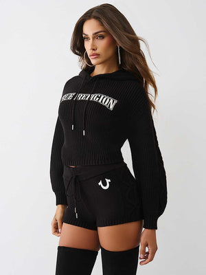 True Religion Sweater Hoodie Emb Pullover Jet Black