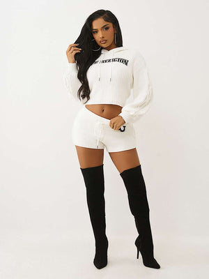 True Religion Sweater Hoodie Emb Pullover Winter White