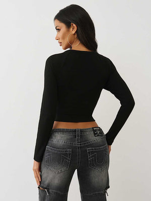 True Religion T-Shirt Tr Ribbed V Notched Ls Jet Black
