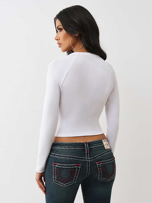 True Religion T-Shirt Tr Ribbed V Notched Ls Optic White