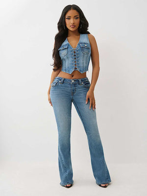 True Religion Top Lace Up Denim Melody Line