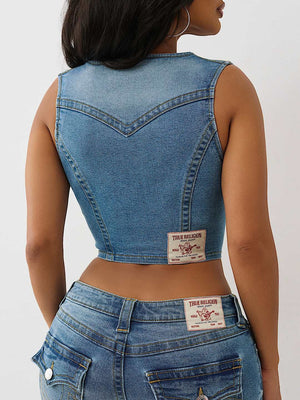 True Religion Top Lace Up Denim Melody Line