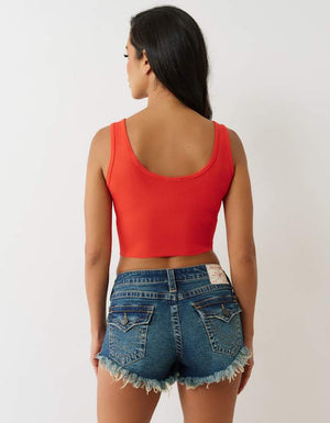True Religion Crystal Rib Crop Tank Flame Scarlet