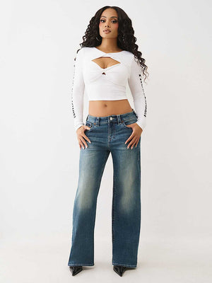 True Religion Top Printed Rib Twist Keyhole Optic White