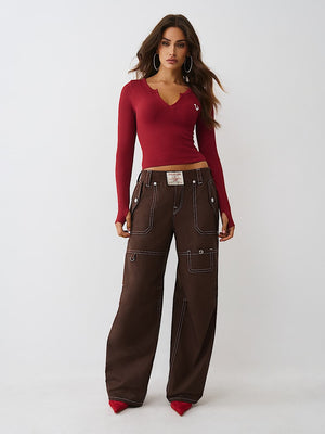 True Religion Pants Ripstop Tapered Baggy Chicory Coffee