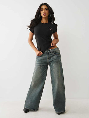 True Religion T-Shirt Crystal Crew Neck Jet Black