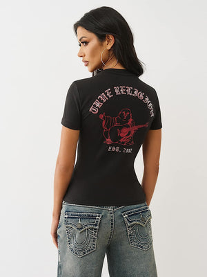 True Religion T-Shirt Crystal Crew Neck Jet Black