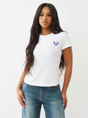 True Religion T-Shirt Crystal Crew Neck Optic White