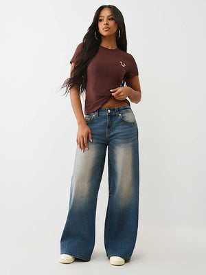 True Religion T-Shirt Crystal Crew Neck Bitter Chocolate