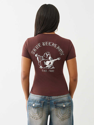 True Religion T-Shirt Crystal Crew Neck Bitter Chocolate