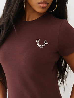 True Religion T-Shirt Crystal Crew Neck Bitter Chocolate