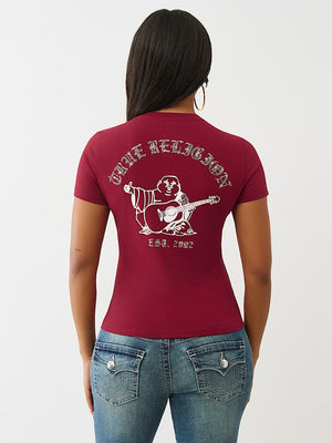 True Religion T-Shirt Crystal Crew Neck Rhubarb Red