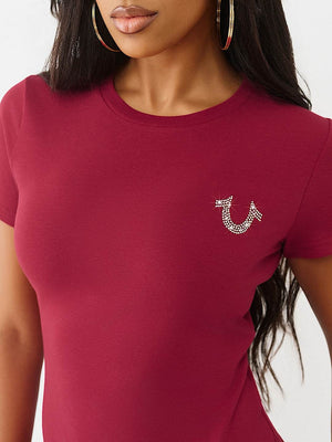 True Religion T-Shirt Crystal Crew Neck Rhubarb Red