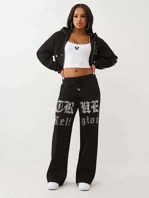 True Religion Pants Crystal Wide Leg Jet Black