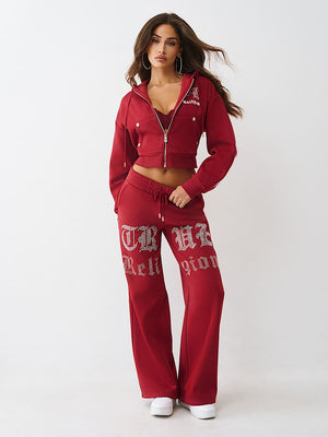True Religion Pants Crystal Wide Leg Rhubarb Red