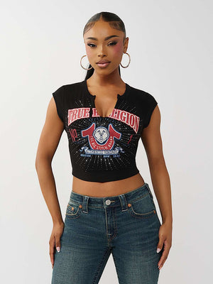 True Religion T-Shirt Distressed Buddha V Notch Ss Jet Black