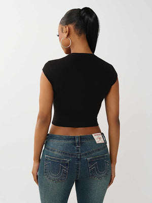 True Religion T-Shirt Distressed Buddha V Notch Ss Jet Black
