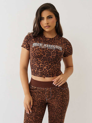 True Religion T-Shirts Crystals Ss Baby Leopard