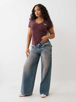 True Religion T-Shirt Crystal Buddha V Neck Ss Fudge