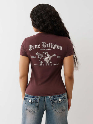 True Religion T-Shirt Crystal Buddha V Neck Ss Fudge