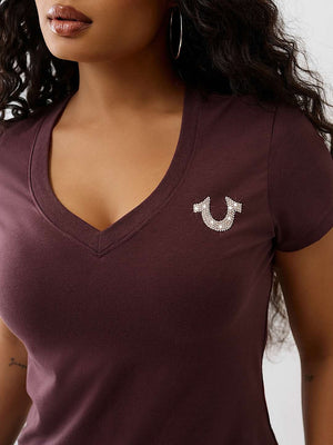True Religion T-Shirt Crystal Buddha V Neck Ss Fudge