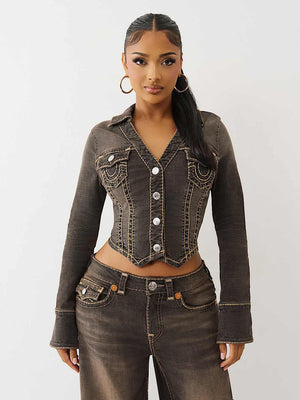 True Religion Denim Jacket Brown Denim Ls Super T Cocoa Crumble