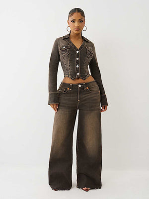 True Religion Denim Jacket Brown Denim Ls Super T Cocoa Crumble