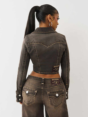 True Religion Denim Jacket Brown Denim Ls Super T Cocoa Crumble