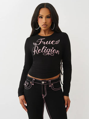 True Religion Crystal Side Rouch Baby Ls Tee Jet Black