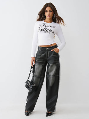 True Religion Crystal Side Rouch Baby Ls Tee Optic White