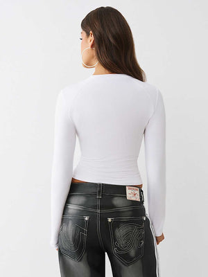 True Religion Crystal Side Rouch Baby Ls Tee Optic White