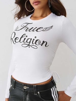True Religion Crystal Side Rouch Baby Ls Tee Optic White