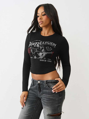 True Religion T-Shirt Printed Buddha Ls Baby Jet Black