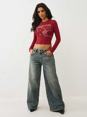 True Religion T-Shirt Printed Buddha Ls Baby Rhubarb Red