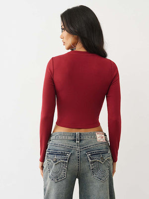True Religion T-Shirt Printed Buddha Ls Baby Rhubarb Red