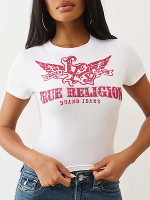 True Religion Wing Crystal Baby Tee Optic White