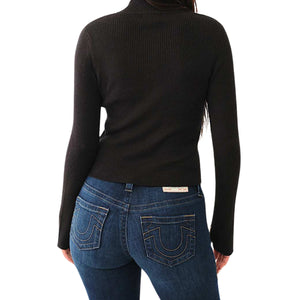 TRUE RELIGION CRYSTAL TR ZIP MOCK NECK LS JET BLACK