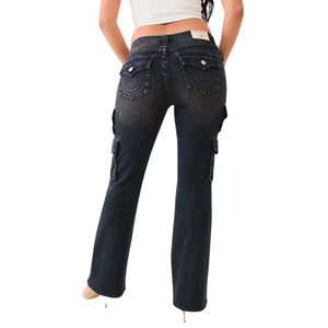 TRUE RELIGION MR BECCA CARGO BOOTCUT FLAP DARK WASH