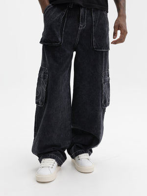 True Religion Cargo Pants Big T Fashion Black