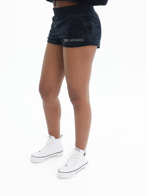 True Religion Crystal Lips Velour Hot Shorts Jet Black