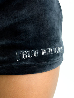 True Religion Crystal Lips Velour Hot Shorts Jet Black
