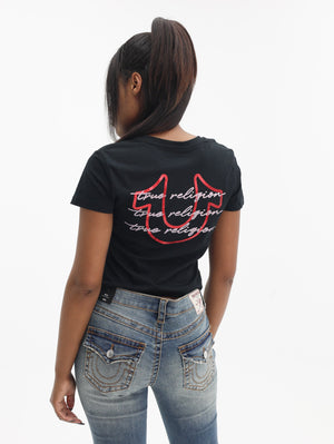 True Religion Tri Script Baby Tee Jet Black