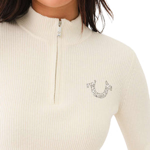 TRUE RELIGION CRYSTAL TR ZIP MOCK NECK LS WINTER WHITE