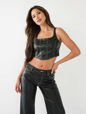 True Religion Corset Tank Pu Leather Black
