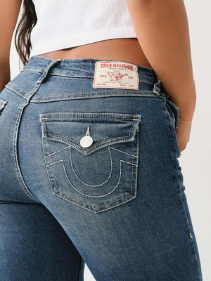 True Religion Becca Jeans Mid Rise Flap Bootcut Blue