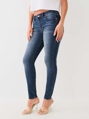True Religion Ladies Jeans Jennie SN MR Crystal Skinny Dark Shivering Wash