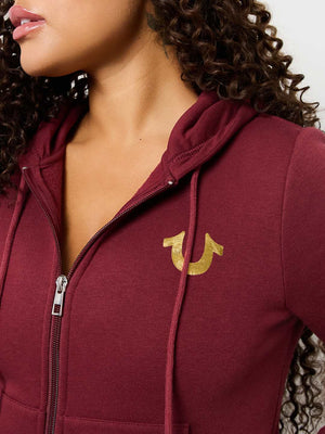 True Religion Sweater Ladies Angelic Wing Zip Hoodie Chocolate Truffle