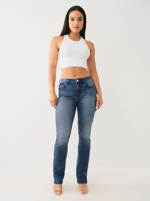 True Religion Jean Ladies Billie SN MR Flap Straight Medium Blizzard Wash