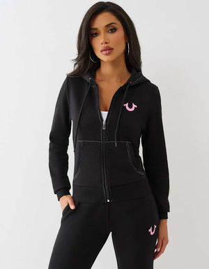 True Religion Hs Applique Zip Hoodie Jet Black