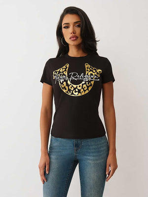 True Religion T-Shirt Tr Leopard Crew Jet Black